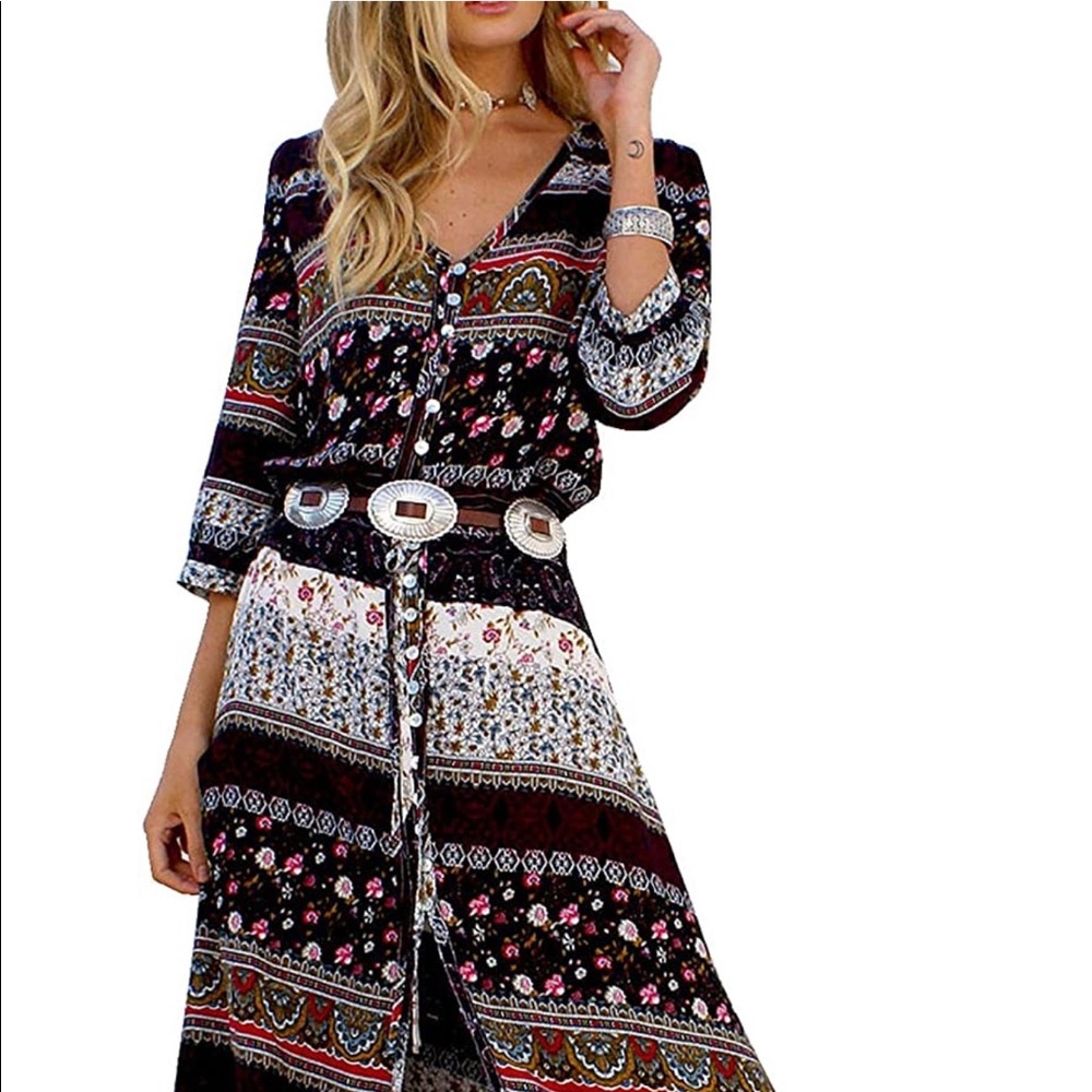 Patterned Button-Up Maxi Dress